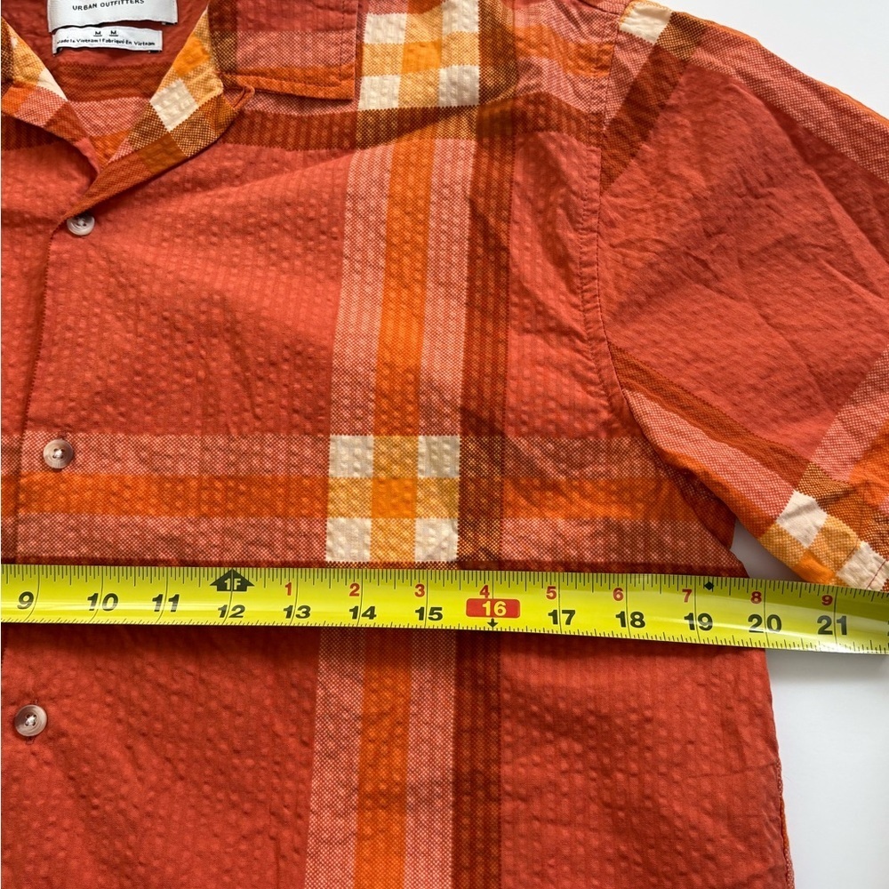 Urban Outfitters Seersucker Orange Plaid Button Up Short Sleeve Shirt Size M - Picture 8 of 8